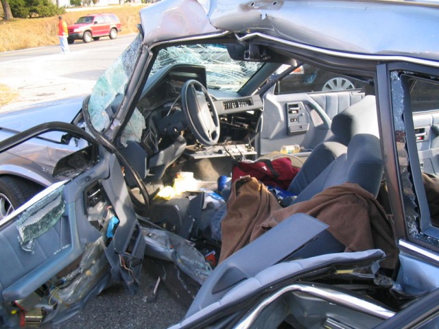 Damage sustained inside and out of the vehicle